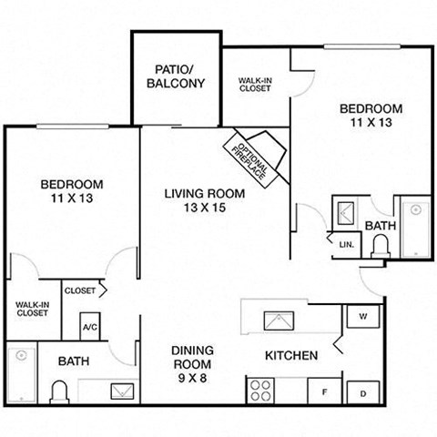 2 Bed 2 Bath Evergreen Floorplan